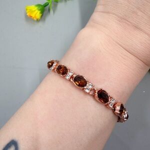 Genuine Rose Gold Plated Bracelet with Deep Brown Garnet-Style Crystal Stones